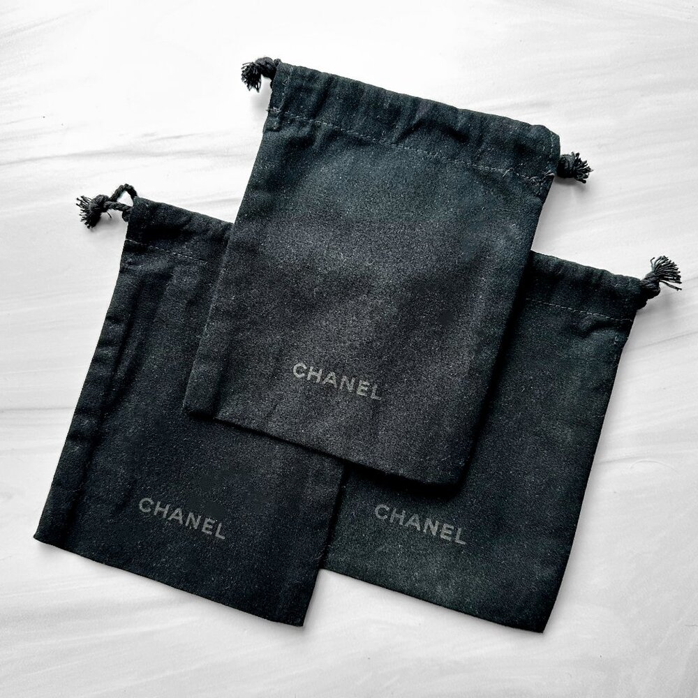 CHANEL Jewelry Gift Cosmetic Beauty Makeup Pouch Black Drawstring Bags SET of 3